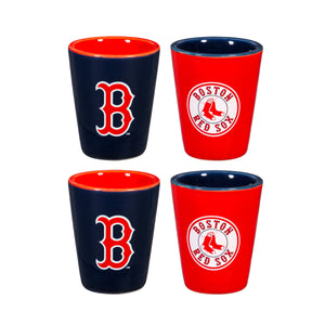 Boston Red Sox 4 Piece Ceramic and Glass 2oz. Shot Glass Set