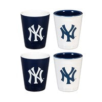 New York Yankees 4 Piece Ceramic and Glass 2oz. Shot Glass Set
