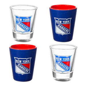New York Rangers 4 Piece Ceramic and Glass 2oz. Shot Glass Set