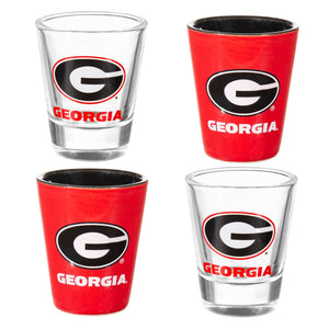 Georgia Bulldogs 4 Piece Ceramic and Glass 2oz. Shot Glass Set
