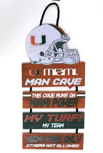 Miami Hurricanes Helmet Man Cave Rules Sign