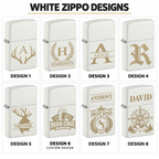 Personalized White Matte Zippo Lighter – Custom Engraved