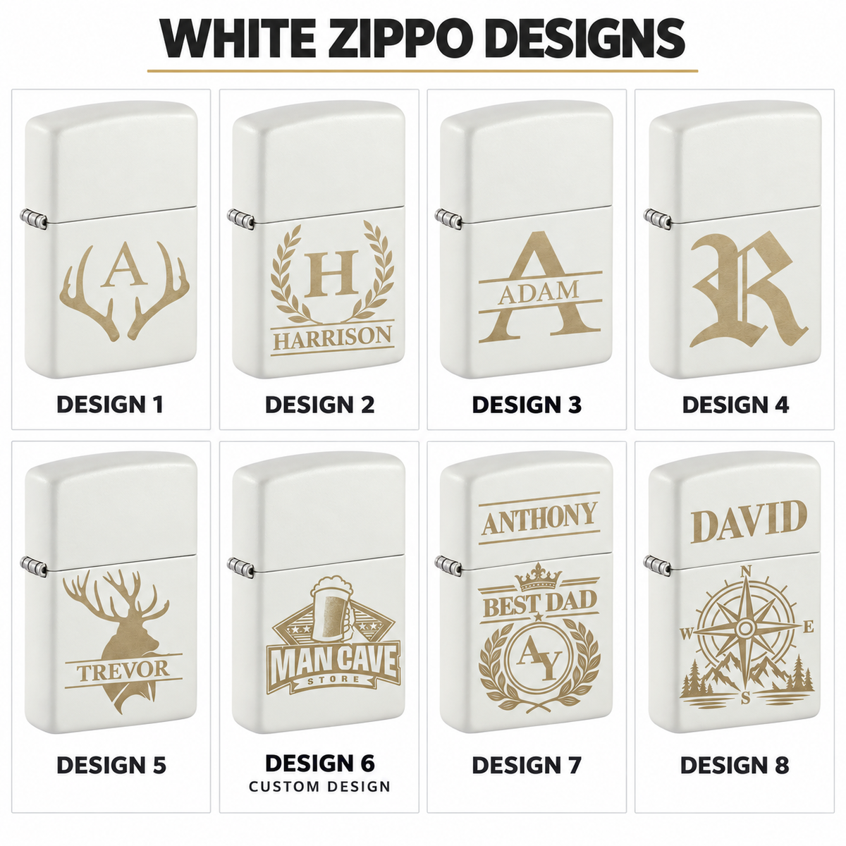 Personalized White Matte Zippo Lighter – Custom Engraved