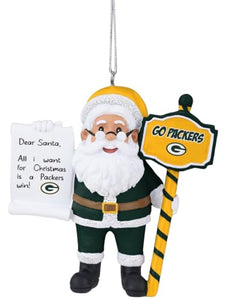 Green Bay Packers Santa With Scroll Ornament
