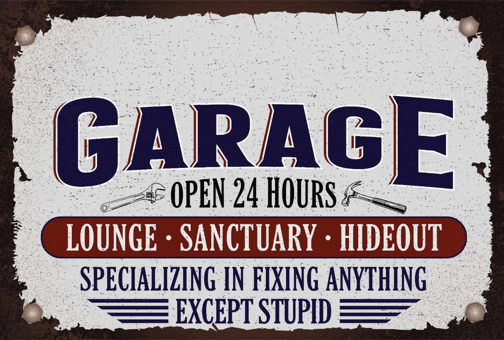Personalized Garage Metal Sign – Custom Name “Open 24 Hours” Wall Decor