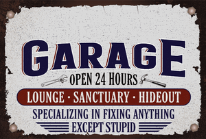 Personalized Garage Metal Sign – Custom Name “Open 24 Hours” Wall Decor