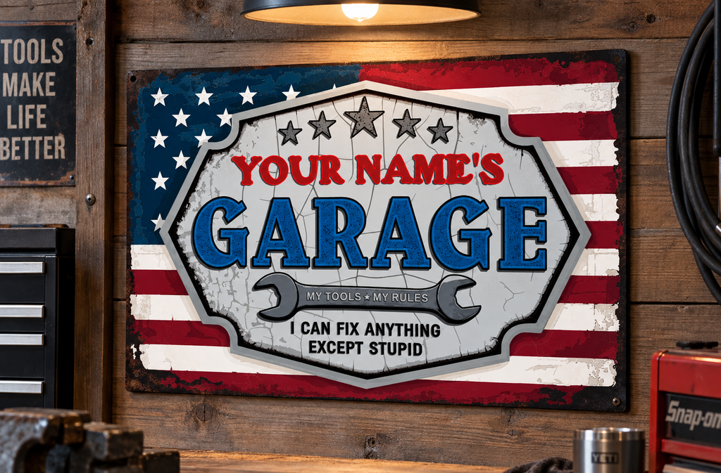 Personalized Custom Garage Metal Sign – Patriotic Garage Wall Decor