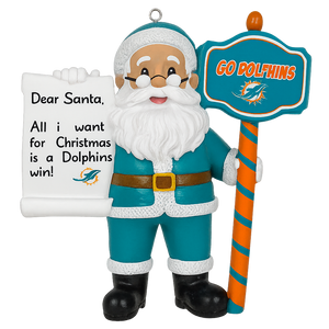 Miami Dolphins Santa With Scroll Ornament