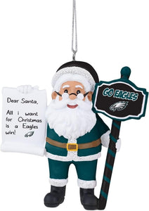 Philadelphia Eagles Santa With Scroll Ornament