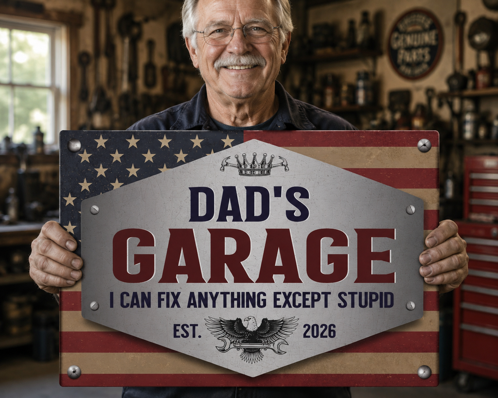 Personalized American Flag Garage Sign – Custom Man Cave Wall Decor