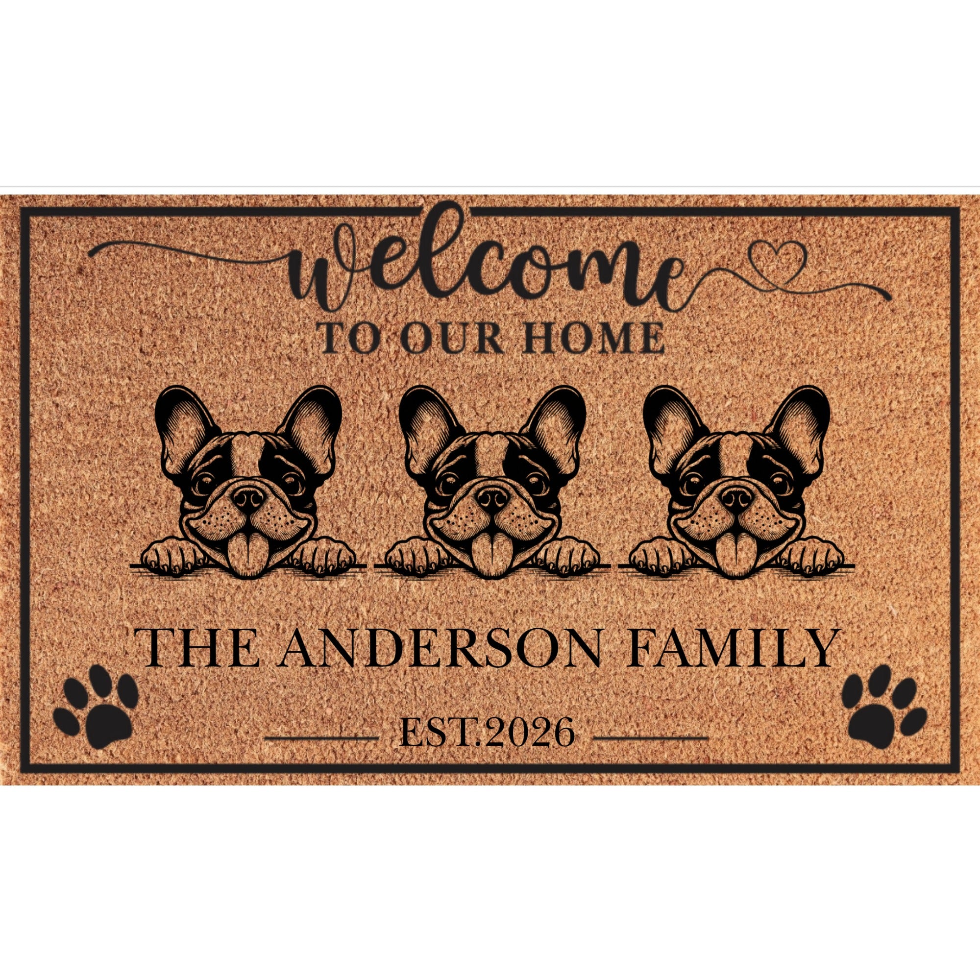 Personalized 3 Dogs Family Welcome Coir Mat – Custom Pet & Family Name Doormat