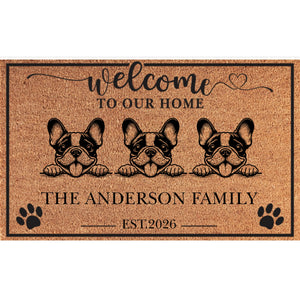 Personalized 3 Dogs Family Welcome Coir Mat – Custom Pet & Family Name Doormat