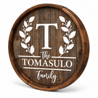 Personalized Family Monogram Barrel Sign – Botanical Wreath