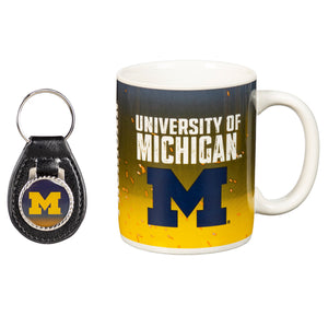 Michigan Wolverines Ceramic Mug & Leather Keychain Set