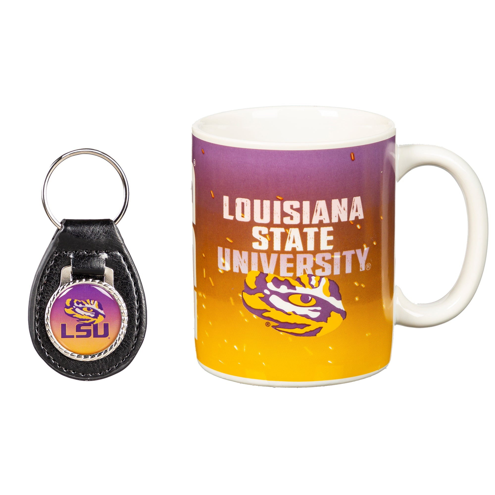 LSU Tigers Ceramic Mug & Leather Keychain Set
