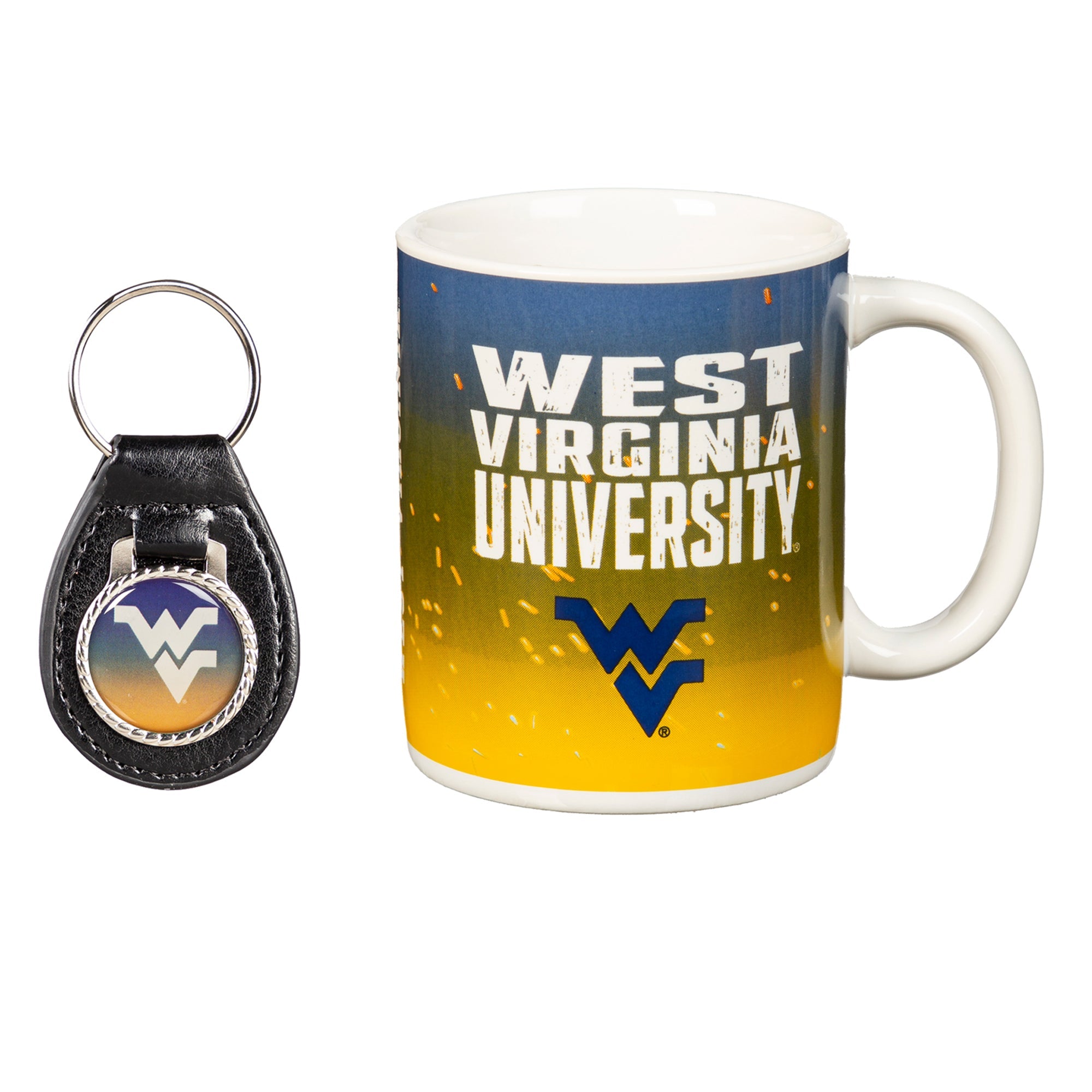 West Virginia Mountaineers Ceramic Mug & Leather Keychain Set
