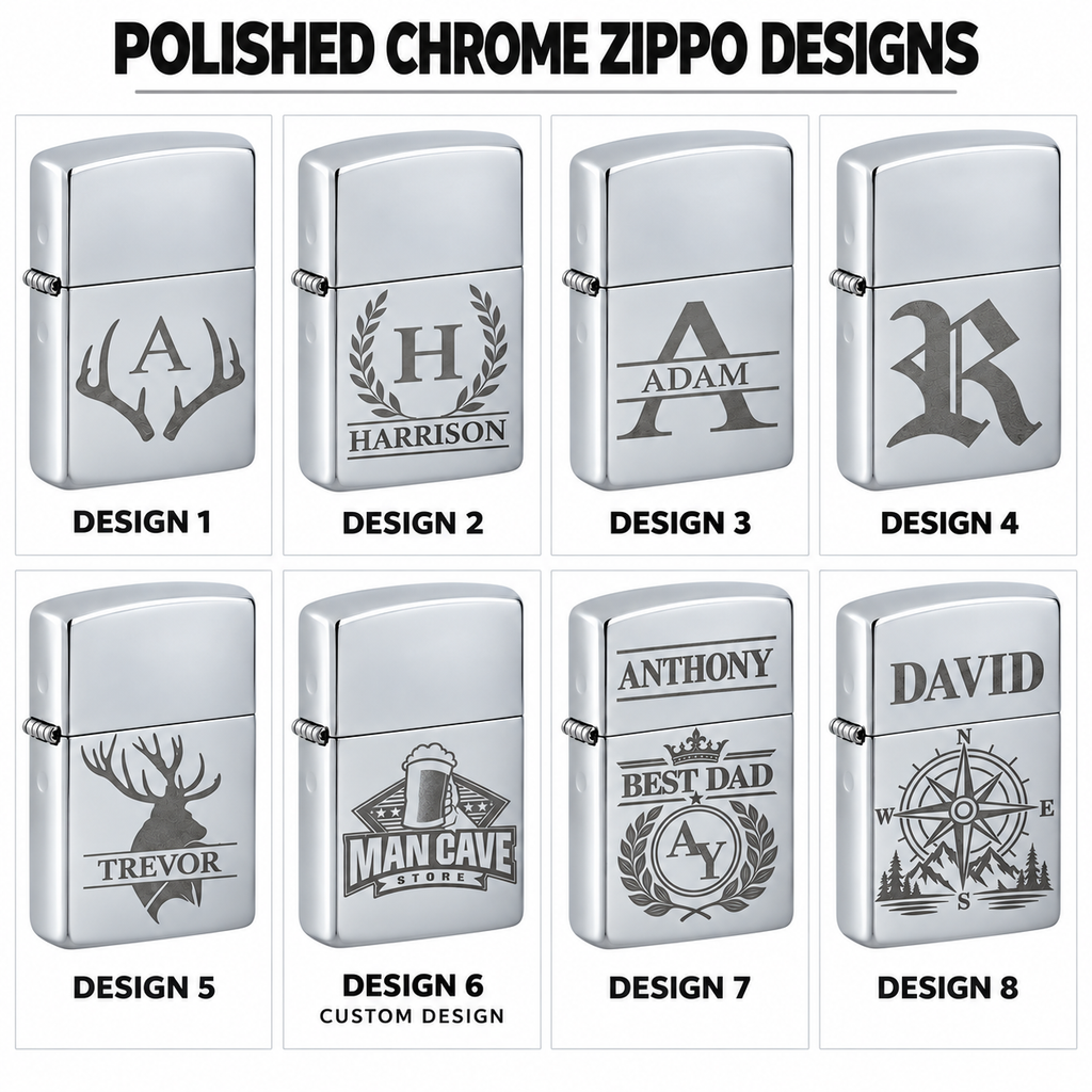 Personalized High Polish Chrome Zippo Lighter – Custom Engraved