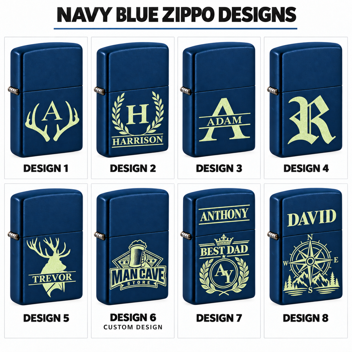 Personalized Navy Blue Matte Zippo Lighter – Custom Engraved