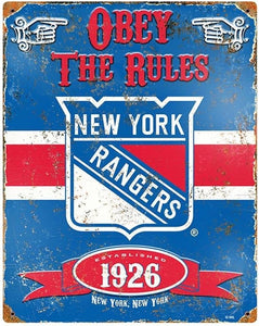 New York Rangers Obey Rules Metal Sign