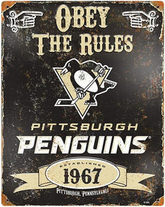 Pittsburgh Penguins Obey Rules Metal Sign
