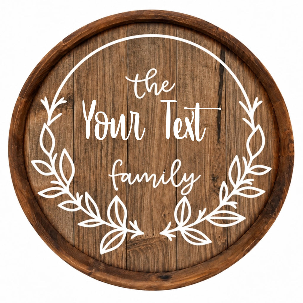 Personalized Family Name Barrel Sign – Botanical Wreath