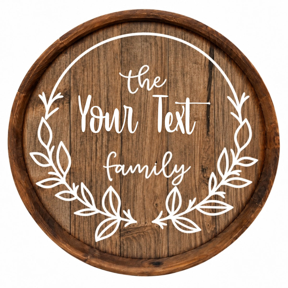 Personalized Family Name Barrel Sign – Botanical Wreath