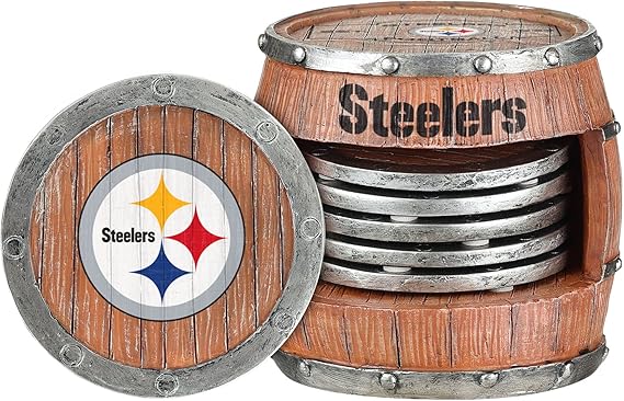 Pittsburgh Steelers Barrel beverage drink coaster set