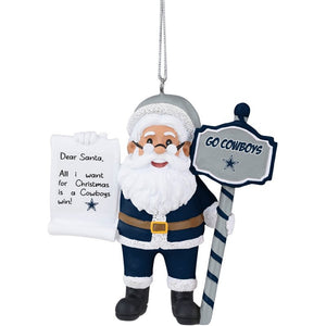 Dallas Cowboys Santa With Scroll Ornament