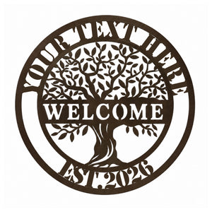 Personalized Family Tree Metal Sign – Custom Last Name Welcome Wall Decor