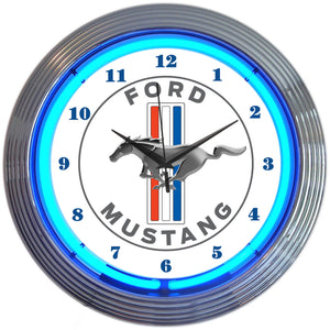 Ford Mustang White Neon Clocks