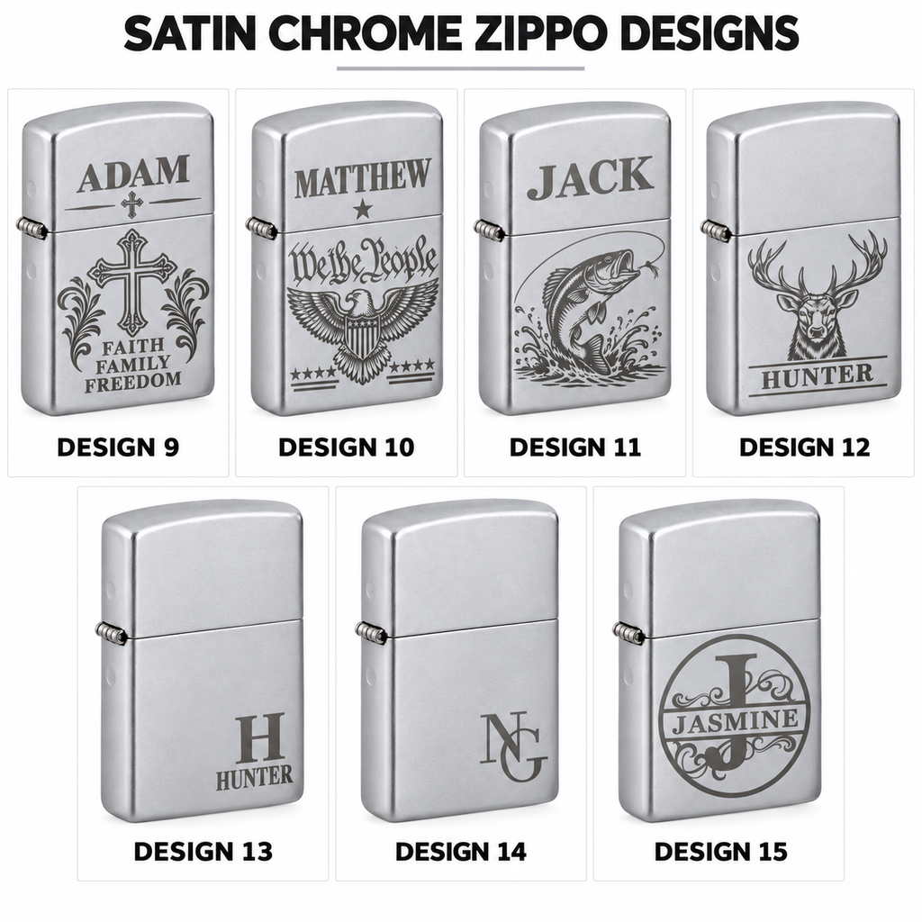 Personalized Satin Chrome Zippo Lighter – Custom Engraved