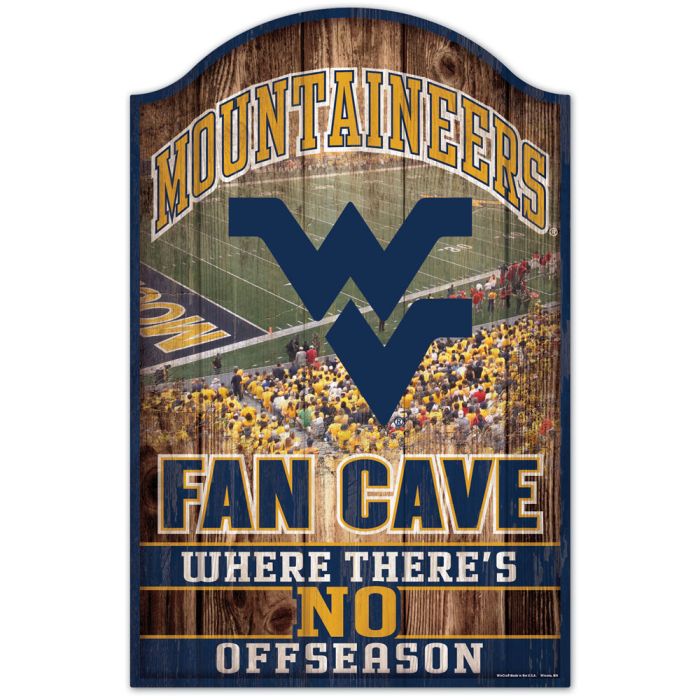 West Virginia Mountaineers Fan Cave Wood Sign 11" x 17"