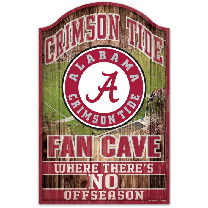 Alabama Crimson Tide Fan Cave Wood Sign 11" x 17"