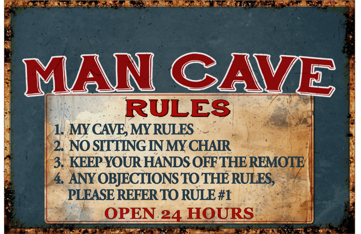Personalized Man Cave Rules Vintage Wall Sign – Custom Name Man Cave Decor