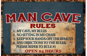 Personalized Man Cave Rules Vintage Wall Sign – Custom Name Man Cave Decor