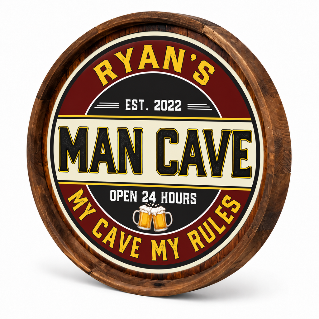 Personalized Man Cave Barrel Sign – My Cave My Rules