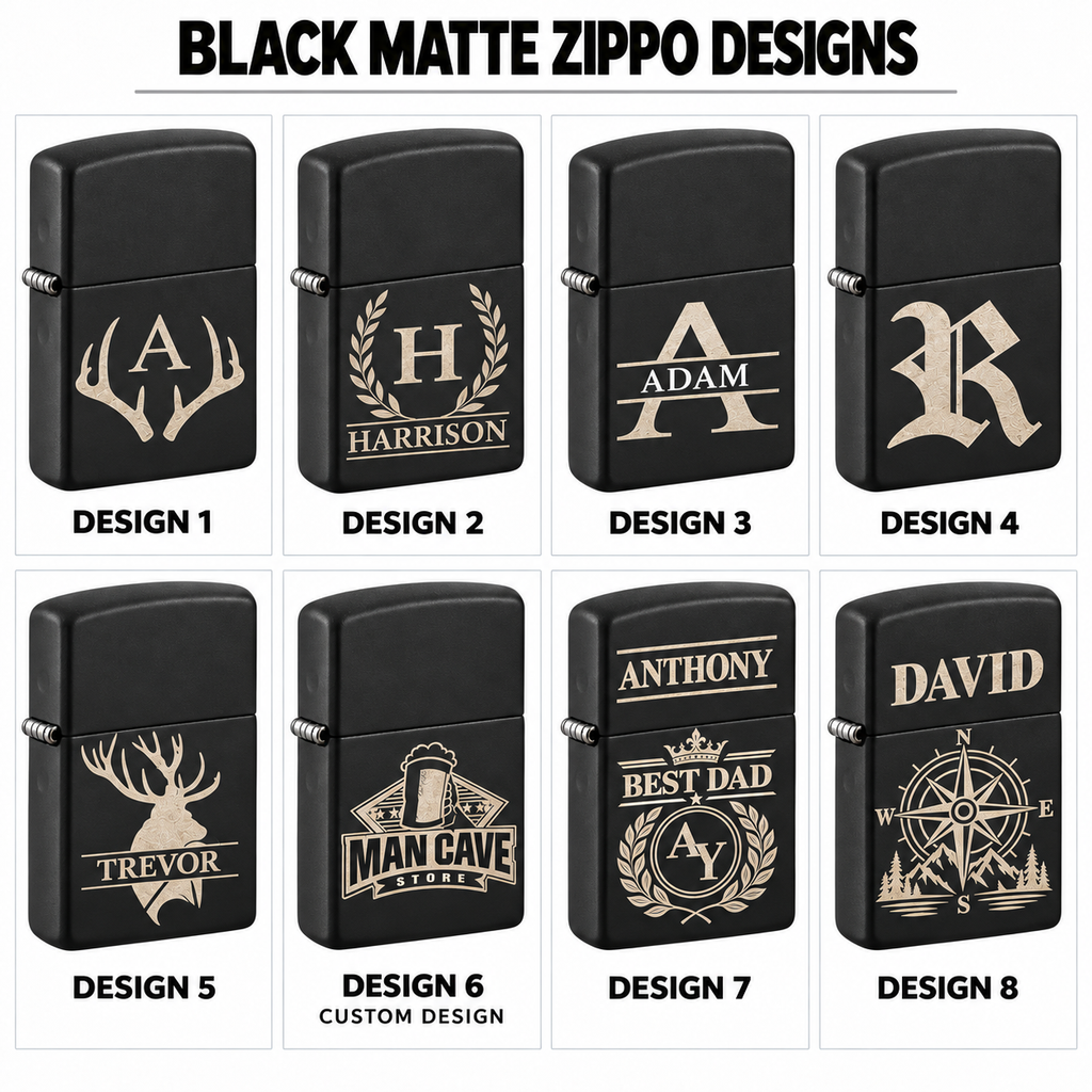 Personalized Black Matte Zippo Lighter – Custom Engraved