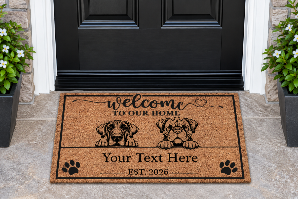Personalized 4 Dogs Family Welcome Coir Mat – Custom Pet & Family Name Coir Mat