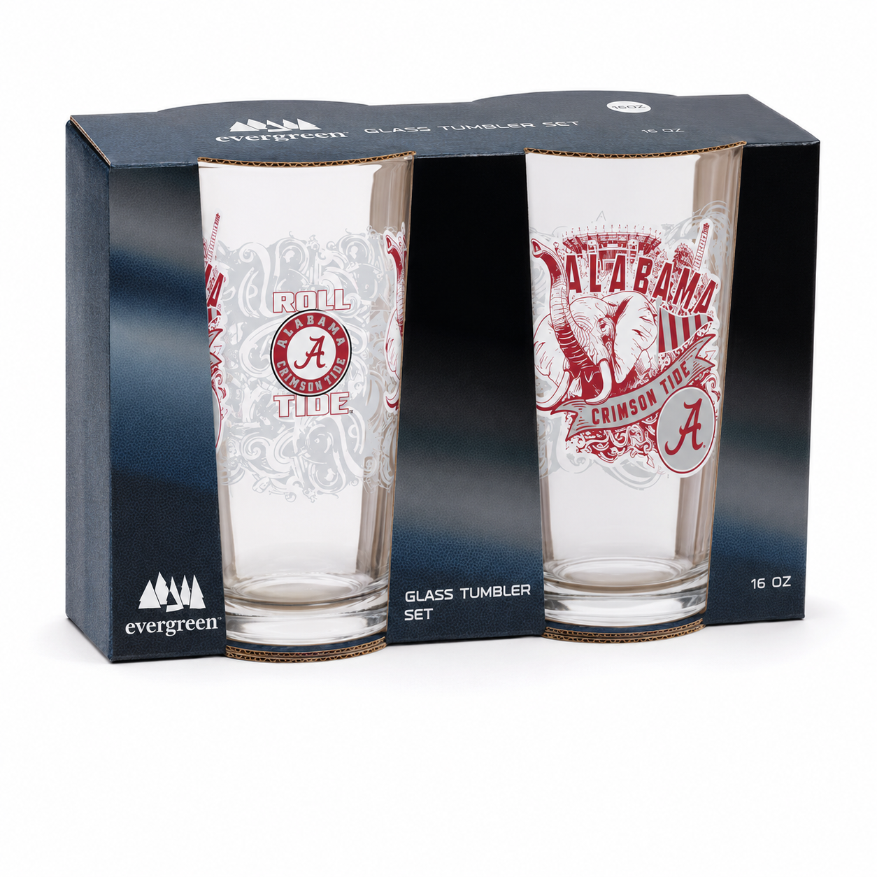 Alabama Crimson Tide Pint Glass Set - 16oz Beer Glasses Set of 2 With Gift Box