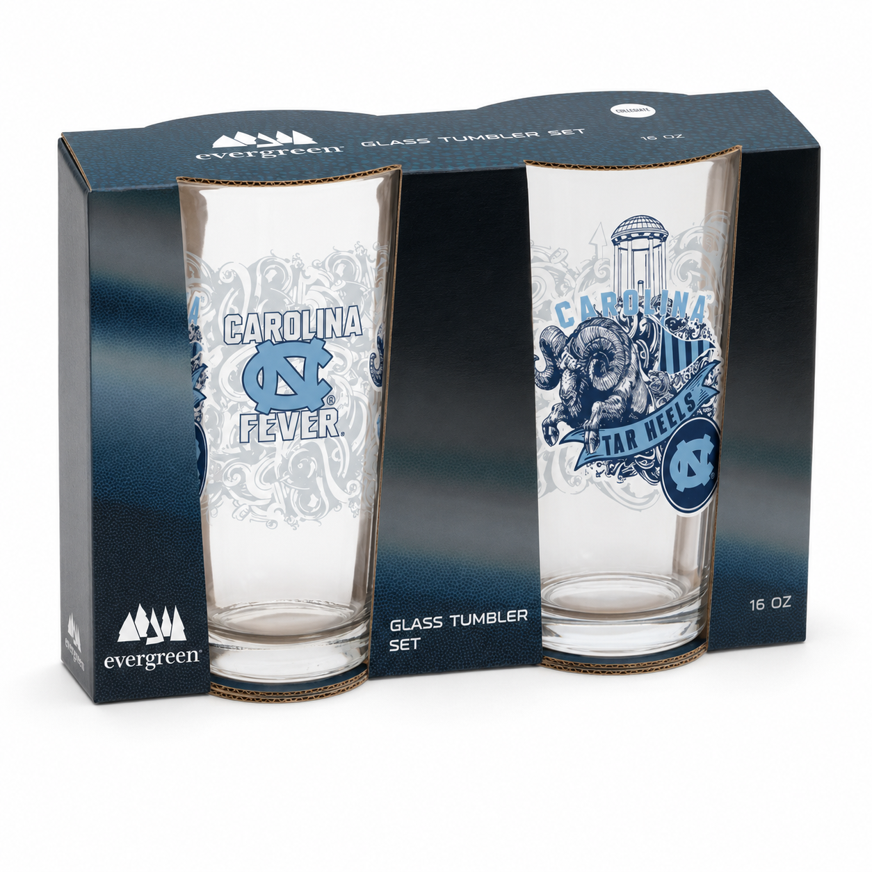 North Carolina Tar Heels Pint Glass Set - 16oz Beer Glasses Set of 2 With Gift Box