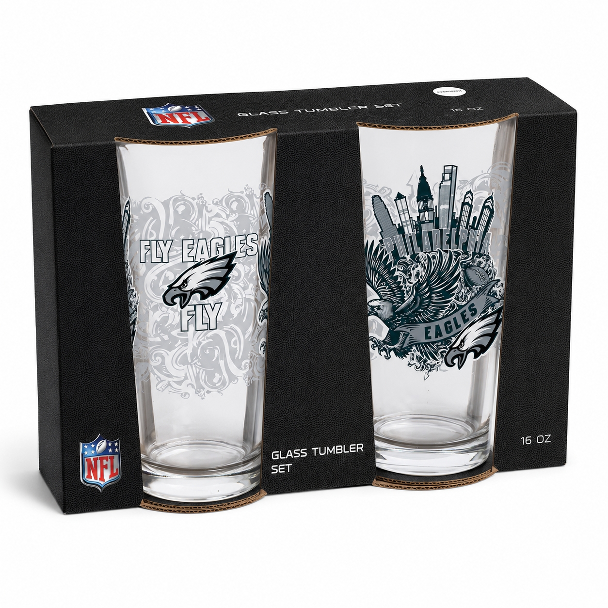 Philadelphia Eagles Pint Glass Set - 16oz Beer Glasses Set of 2 With Gift Box