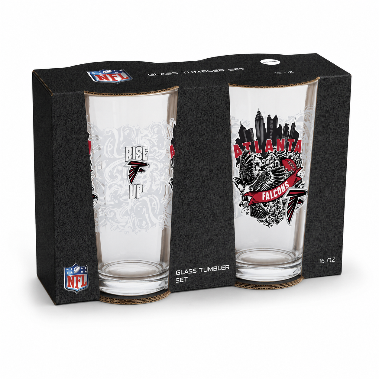 Atlanta Falcons Pint Glass Set - 16oz Beer Glasses Set of 2 With Gift Box