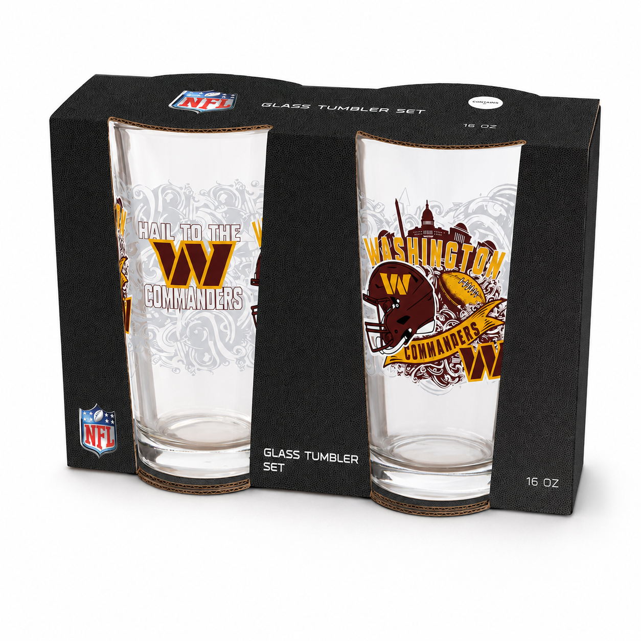 Washington Commanders Pint Glass Set - 16oz Beer Glasses Set of 2 With Gift Box