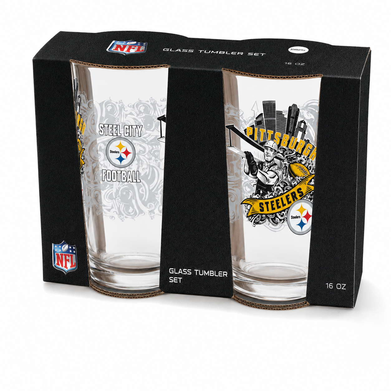 Pittsburgh Steelers Pint Glass Set - 16oz Beer Glasses Set of 2 With Gift Box