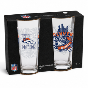 Denver Broncos Pint Glass Set - 16oz Beer Glasses Set of 2 With Gift Box