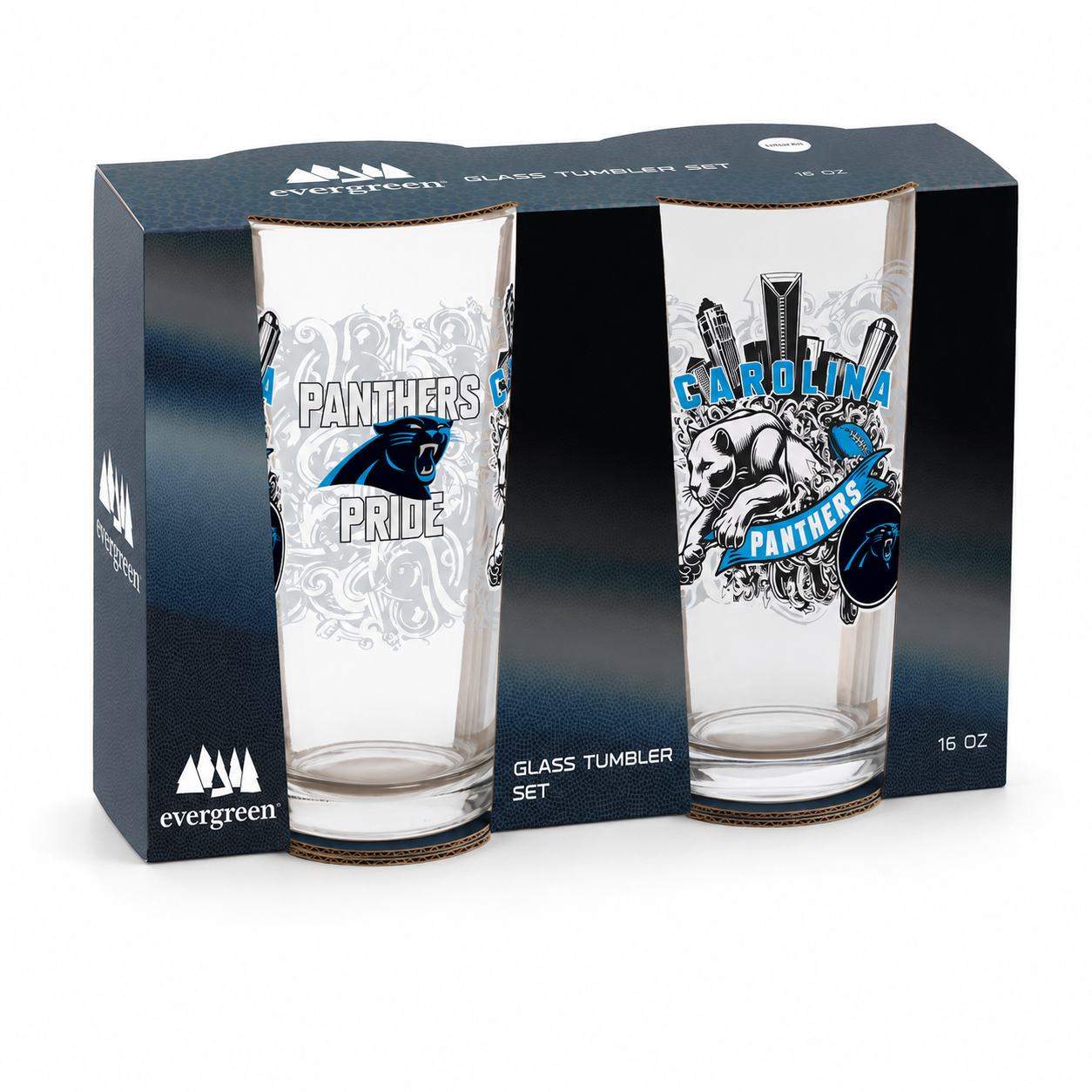 Carolina Panthers Pint Glass Set - 16oz Beer Glasses Set of 2 With Gift Box