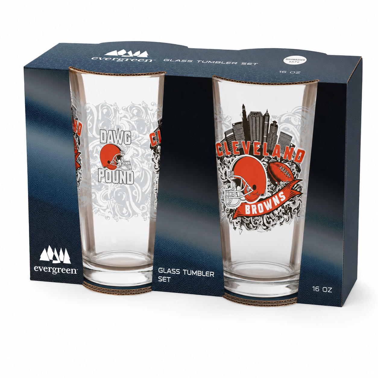 Cleveland Browns Pint Glass Set - 16oz Beer Glasses Set of 2 With Gift Box