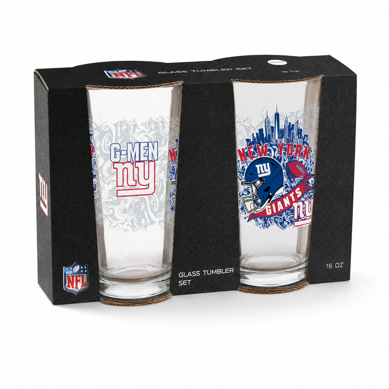 New York Giants Pint Glass Set - 16oz Beer Glasses Set of 2 With Gift Box