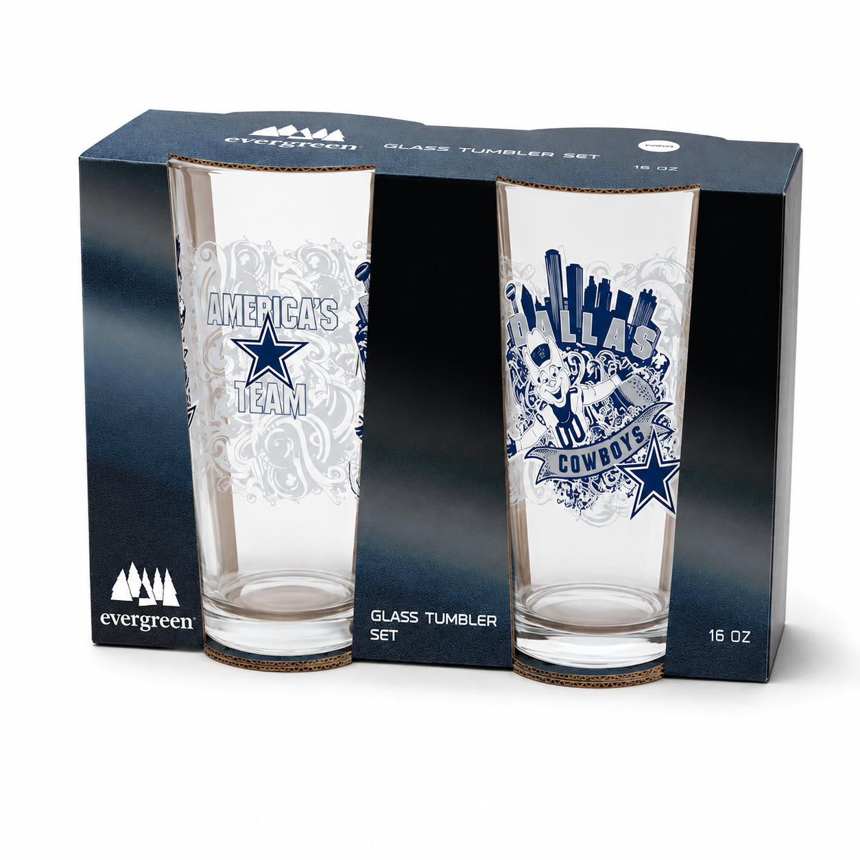 Dallas Cowboys Pint Glass Set - 16oz Beer Glasses Set of 2 With Gift Box
