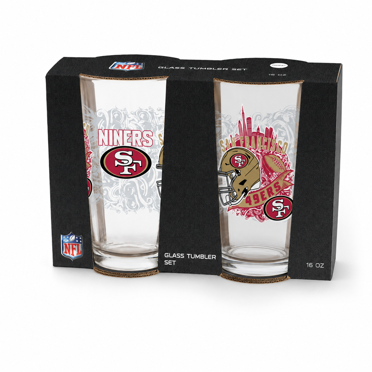 San Francisco 49ers Pint Glass Set - 16oz Beer Glasses Set of 2 With Gift Box